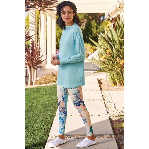 Soft Surroundings Leggings Small Blue Floral Superslim Myriad High Rise Knit - Picture 2 of 13